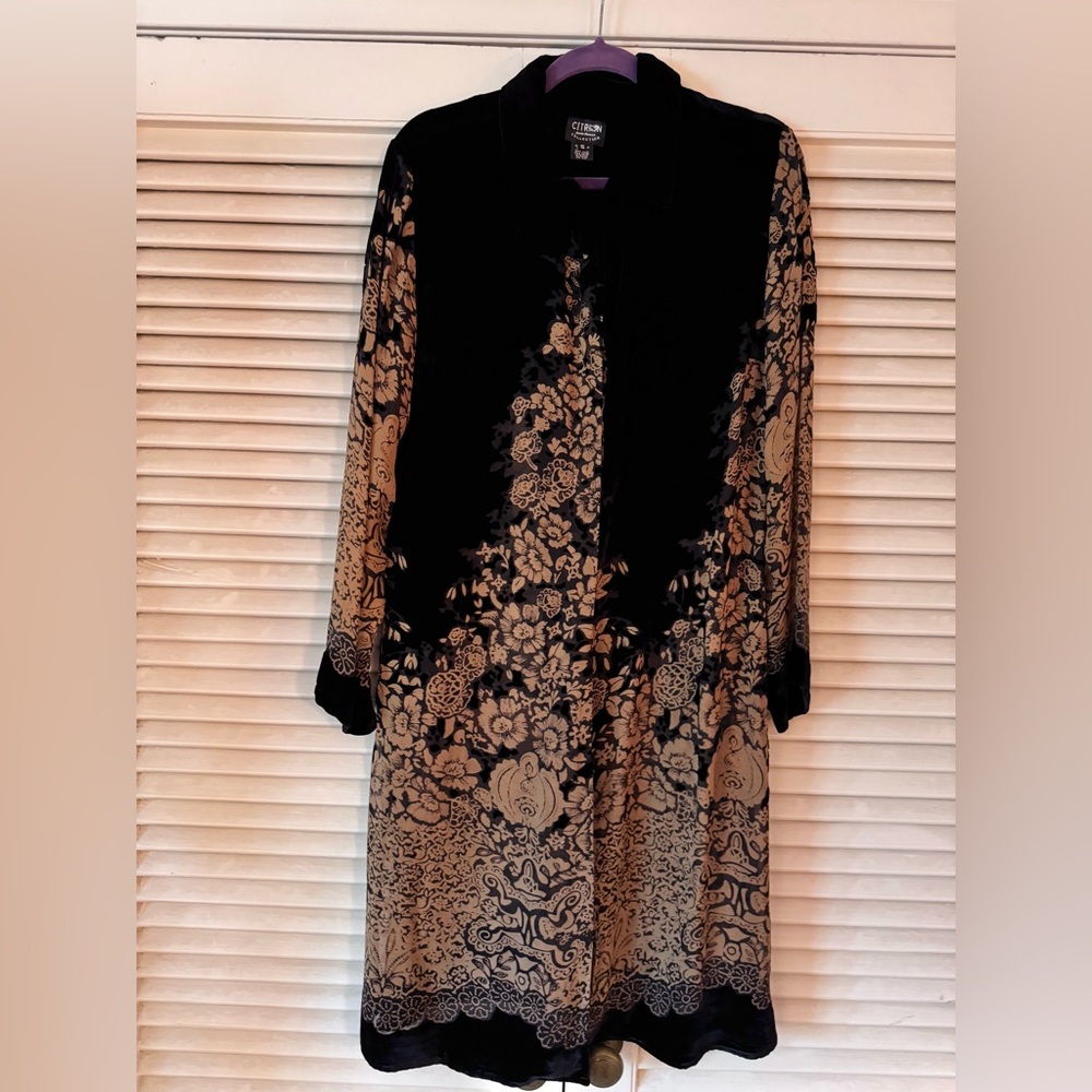 CITRON MINT CONDITION BLK & CREAM SILK BURN-OUT VELVET DUSTER SZ SM ORIG $325